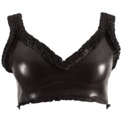 Alaia 1994 black leather bra with fringing 