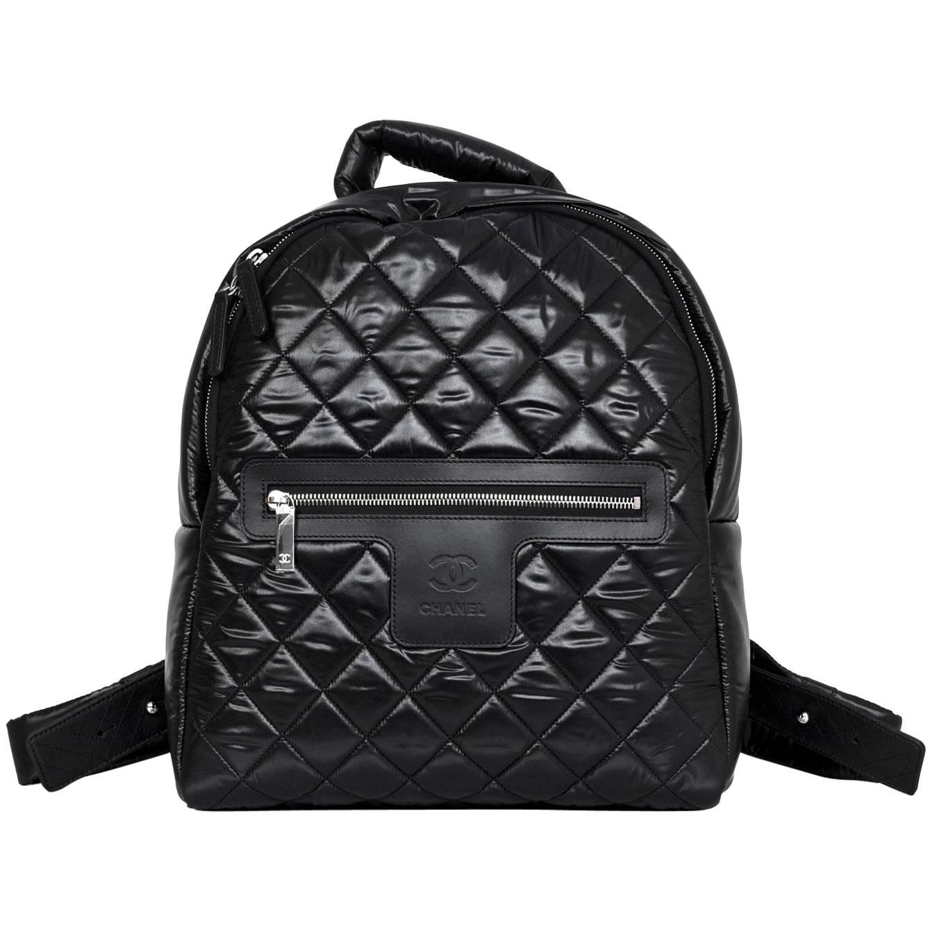 Chanel NEW 2017 Black Quilted Nylon Coco Cocoon Backpack Bag 