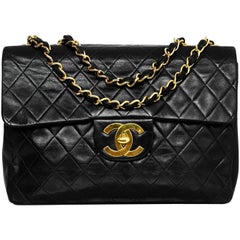 Chanel Vintage Black Quilted Lambskin Classic Maxi Flap Bag 12