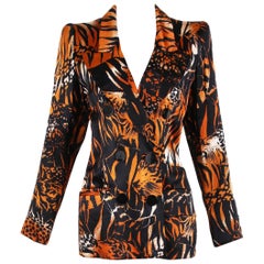 Retro Yves Saint Laurent YSL Animal Print Double Breasted Jacket Blazer