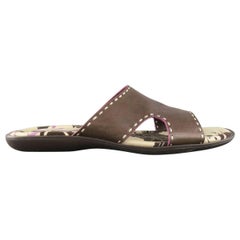 Men's PAUL SMITH Size 11 Brown Contrast Stitch Leather Cutout Slide Sandals