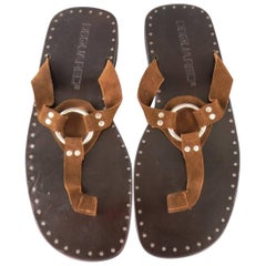 DSQUARED2 Size 9 Brown Solid Suede Harness Loop Thong Sandals 1