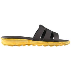Men's CHRISTOPHER KANE Size 11 Black Leather Yellow Rubber Sole Sandals