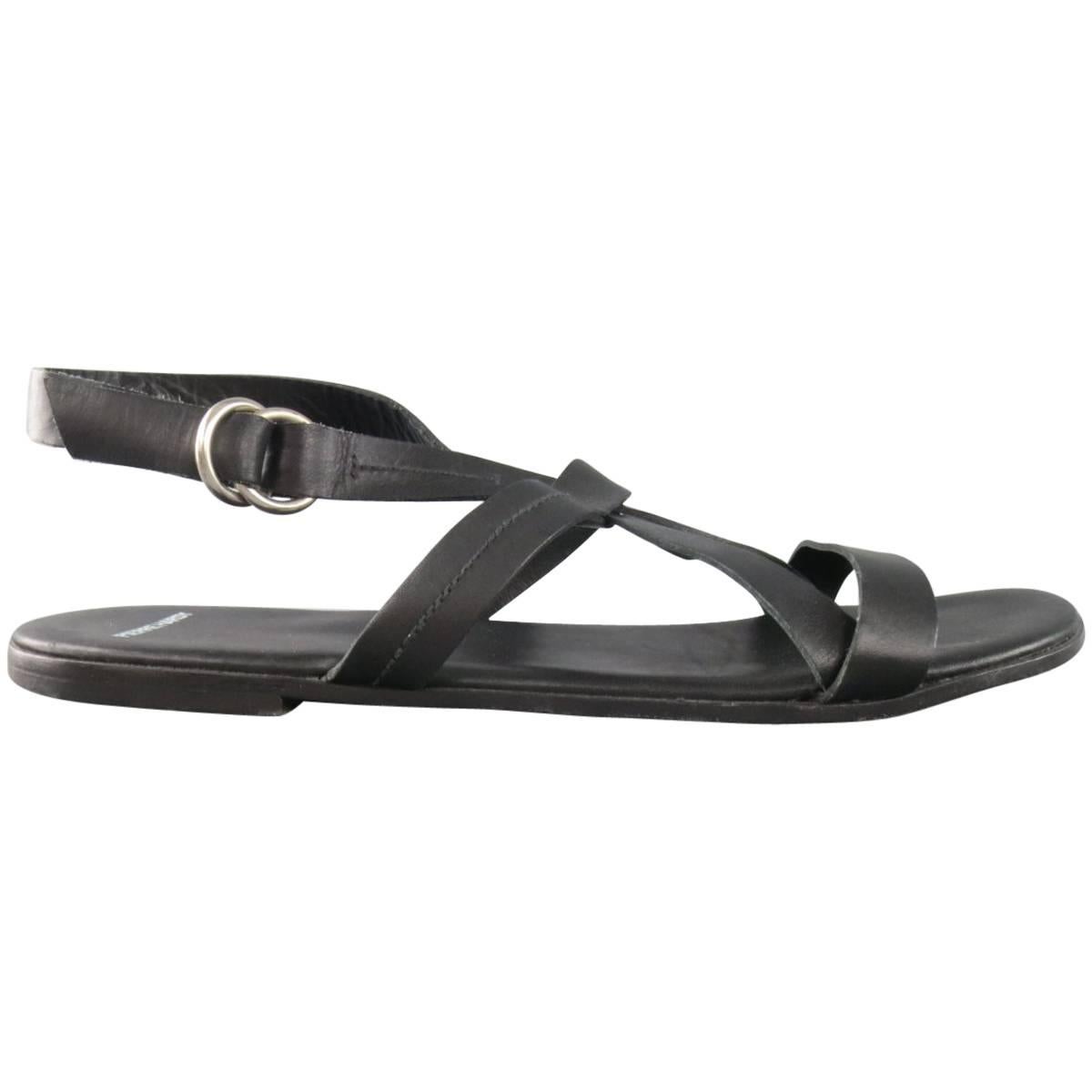 Men's PIERRE HARDY Size 11 Black Leather Cross Strap Sandals