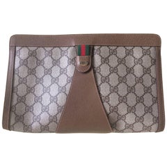 Retro Gucci beige and brown monogram makeup, cosmetic, toiletries, pouch.
