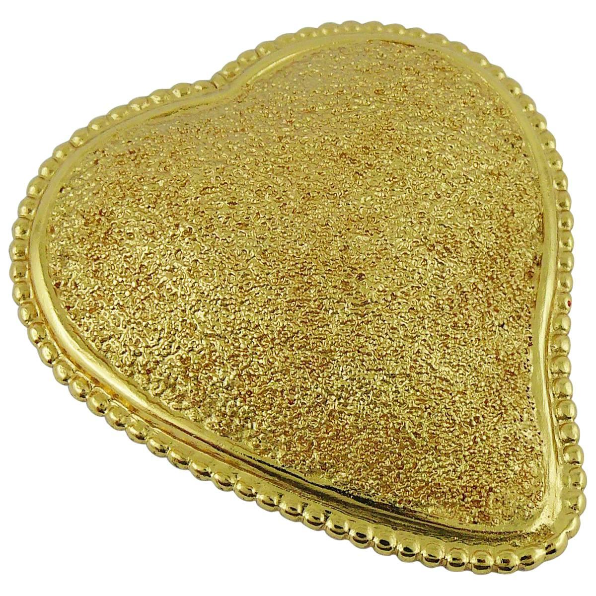 Yves Saint Laurent YSL Vintage Textured Heart Brooch Pendant For Sale