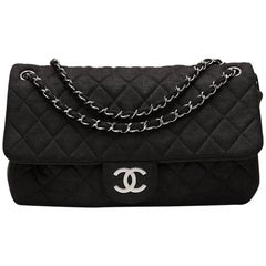 2009 Chanel Black Quilted Jersey Fabric Single Flap Bag