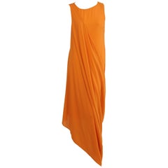 Jil Sander Melon Colored Wool Crepe Dress with Attached Side Drape Never Worn