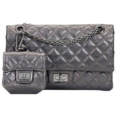 2010 Chanel Dark Silver Aged Calfskin 2.55 Reissue 225 Double Flap Bag
