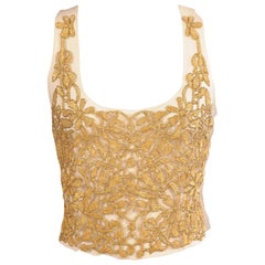 Maggie Norris Haute Couture Tulle Bodice Hand Sewn Gold Beads and Soutache