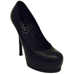 Yves Saint Laurent Black Leather High Heel Pumps With Covered Platforms