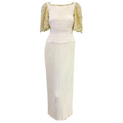 Magnificent Mary McFadden Ivory Gown W Embroidered Sleeves and Neckline