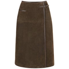 HERMES Sport c.1970's Brown Suede Leather Wrap Skirt