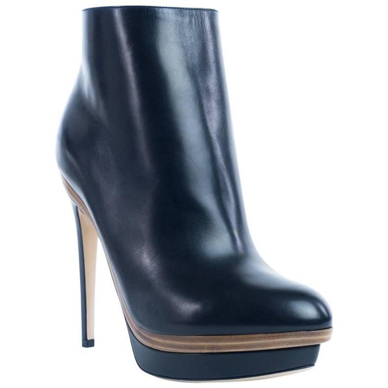 Fendi Womens Black Leather High Ankle Boots Zipper at 1stDibs