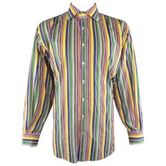 ETRO Size XXL Multi-Color Rainbow Stripe Cotton Spread Collar Long Sleeve Shirt