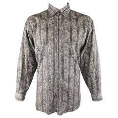 Men's ETRO Size XXL Grey Striped Paisley Cotton Long Sleeve Shirt