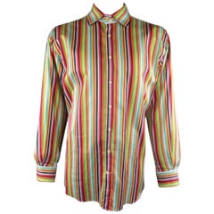 ETRO Taille XXL Multi-Color Rainbow Stripe Cotton Spread Collar Long Sleeve Shirt