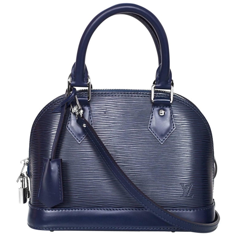 Louis Vuitton Indigo Epi Leather Alma BB Crossbody Bag with Box and DB For Sale at 1stdibs