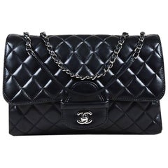 Chanel Black Lambskin Quilted Chain Strap 'CC' Flap Bag