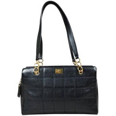 Chanel Black Caviar Leather Checkered Quilted 'CC' Plaque Shoulder Bag