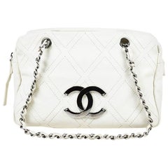Chanel Off White "Outdoor Ligne" Quilted Leather "Shopper Tote" Bag