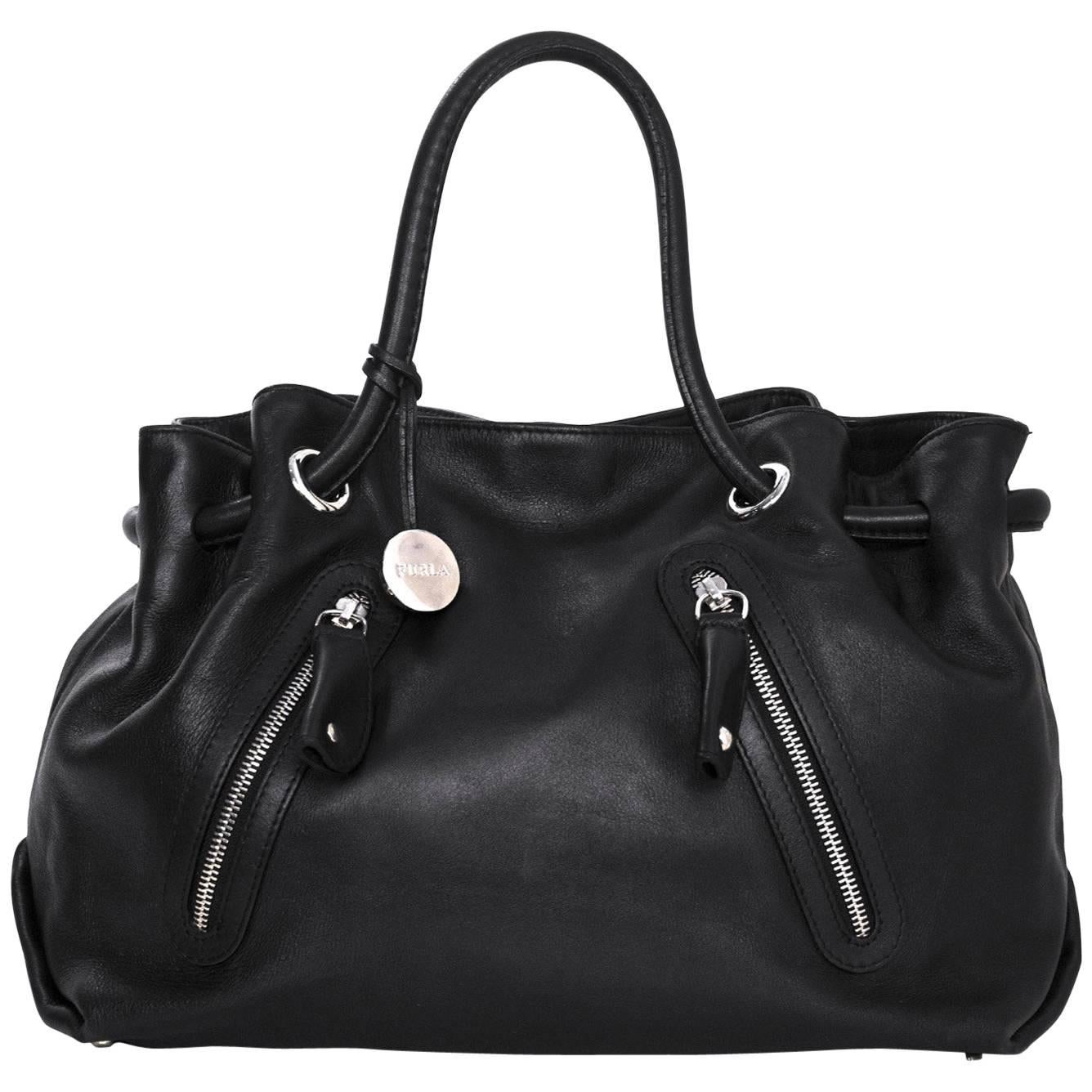 Furla Black Leather Carmen Zip Tote Bag