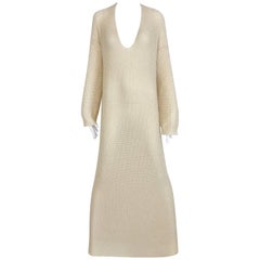 1990s JIL SANDER Creme Cashmere Maxi Long Sleeve Sweater Dress 10