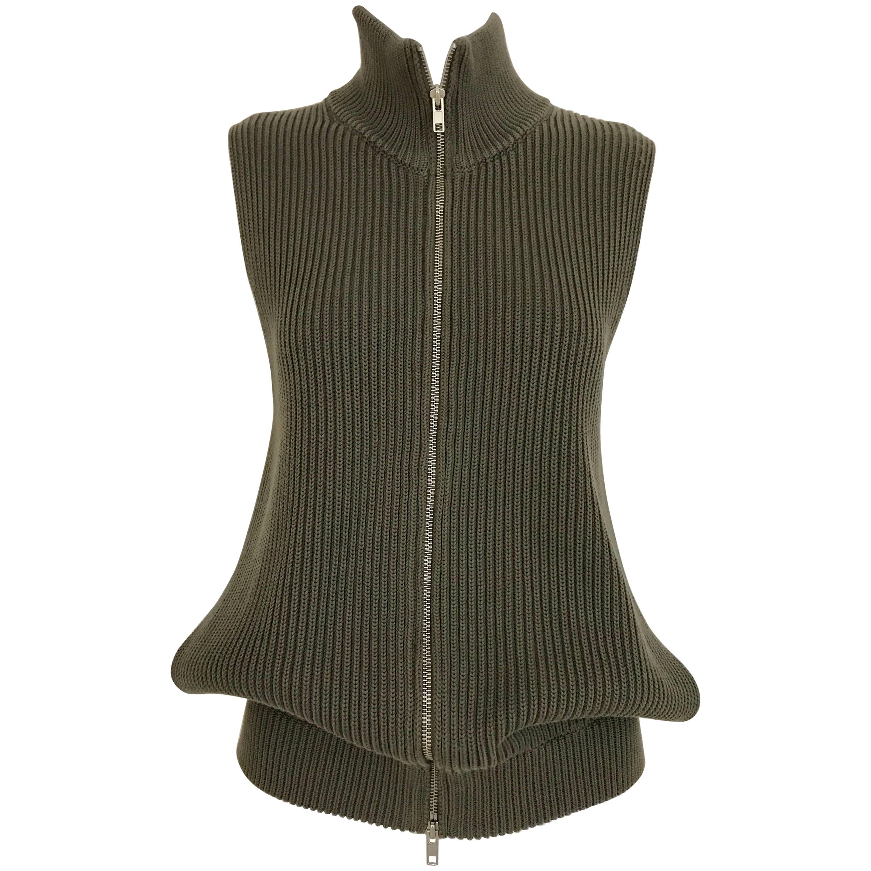 MARGIELA Olive Green Vest Cardigan Knit Top