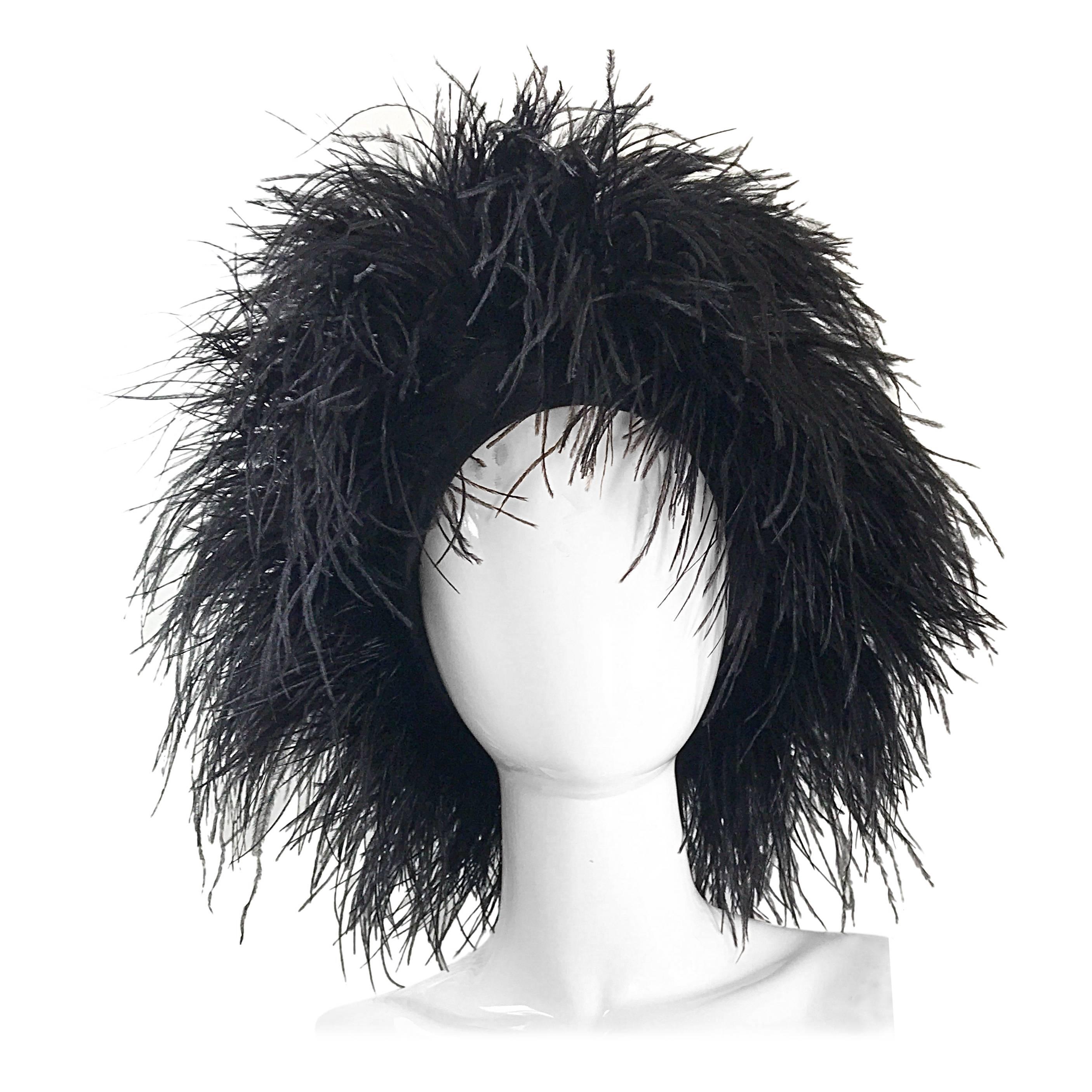 Autographed Norma Kamali Vintage New Black Ostrich Feather Rare 1980s OMO Hat