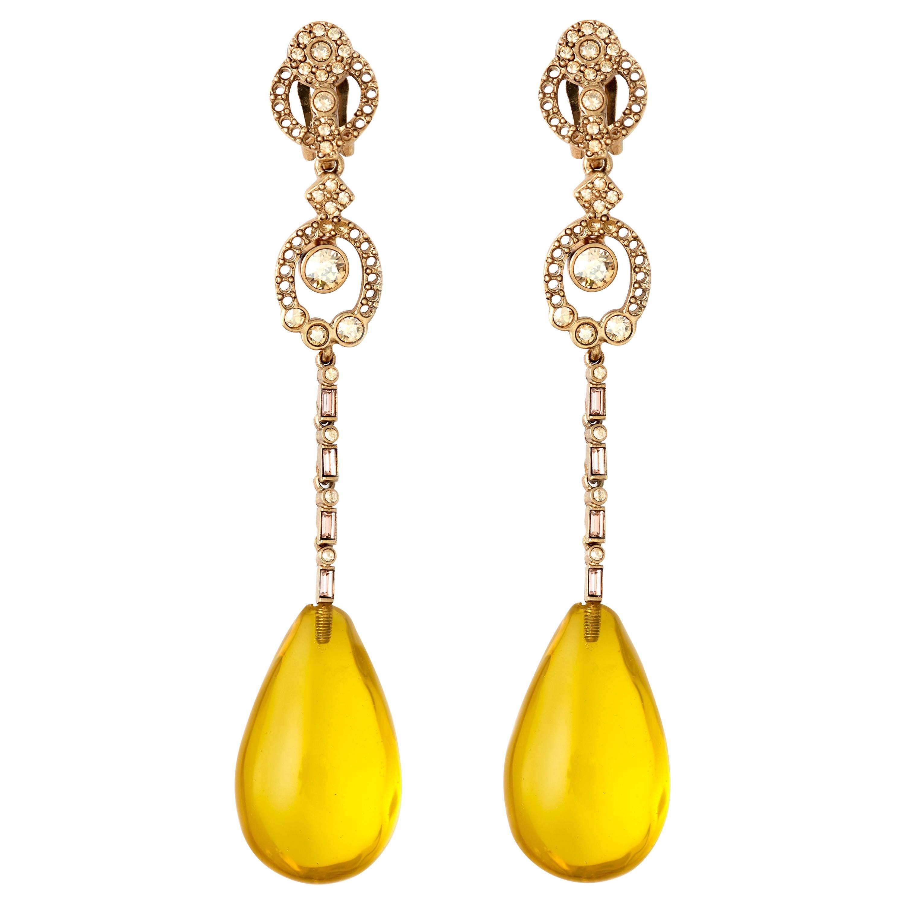 Oscar de la Renta Yellow Gold Drop Earrings For Sale