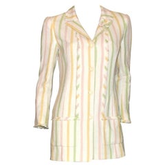 Chanel Fringed Striped Pastels Tweed Clover Brooch Jacket CC Logo Buttons 3