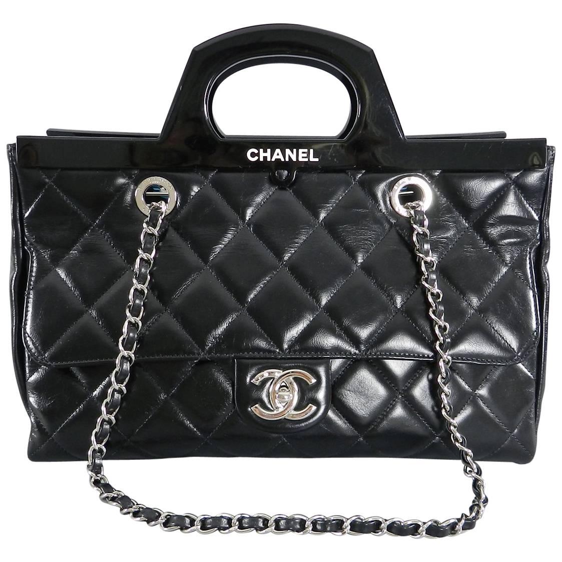 Chanel 15B Small Glazed Black CC delivery tote