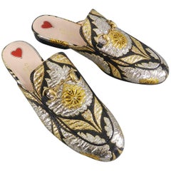 Gucci Princetown Gold Brocade Mules Loafers