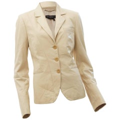 Salvatore Ferragamo Ladies Leather Jacket Cream Vanilla Blazer Size 44 Italy 2