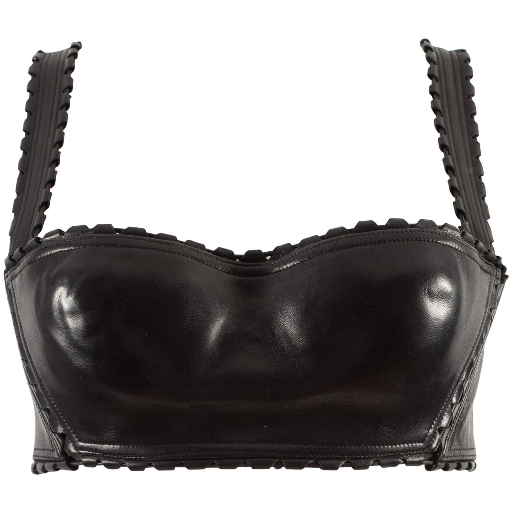 Alaia Spring-Summer 1992 black leather lace up bra