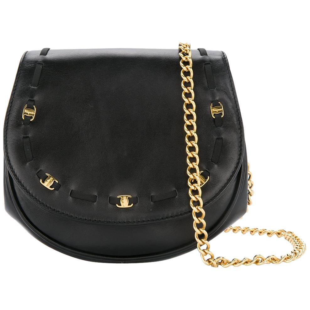 Salvatore Ferragamo Black Leather Gold 2in1 Fanny Pack Belt Bag