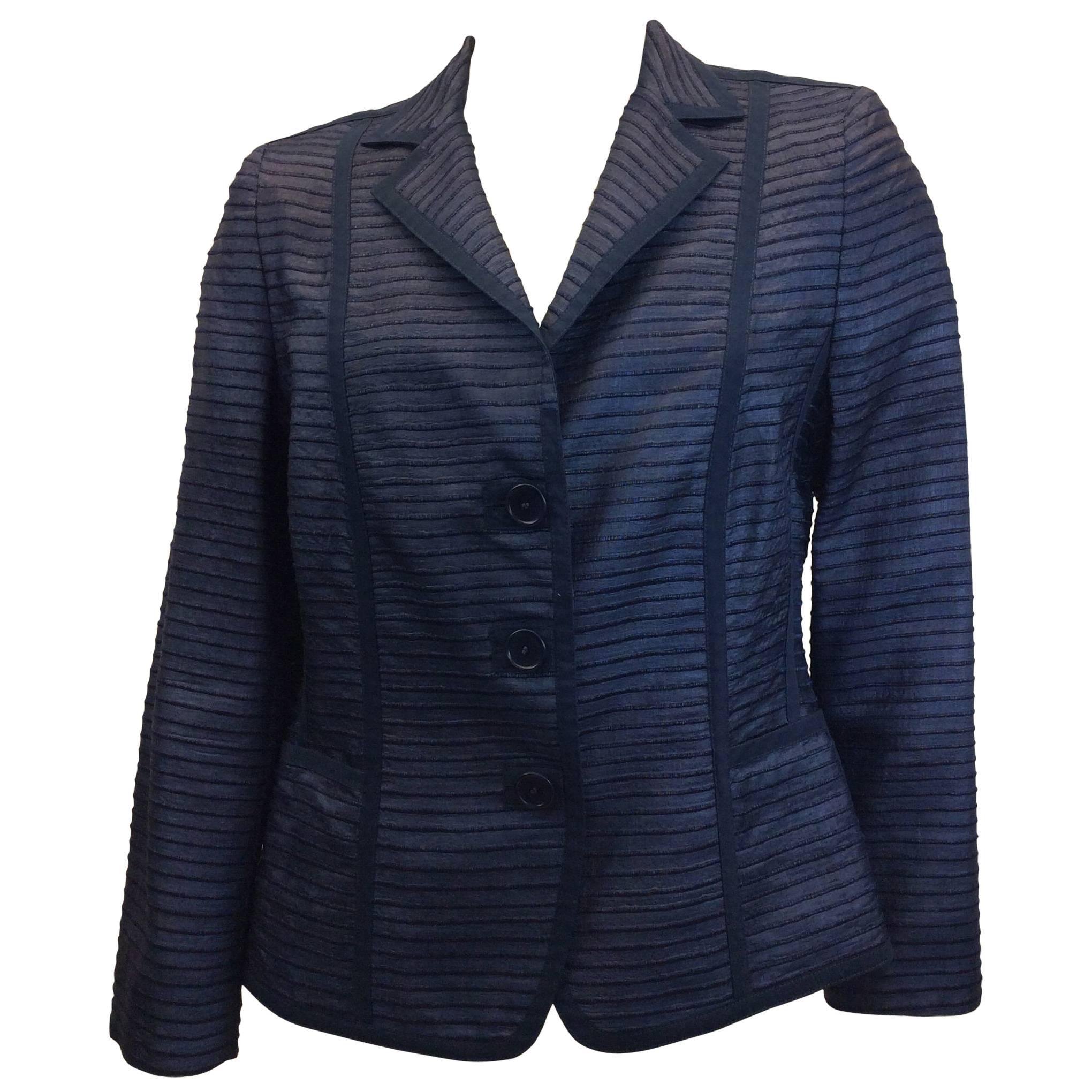 Akris Blue Silk Blazer For Sale