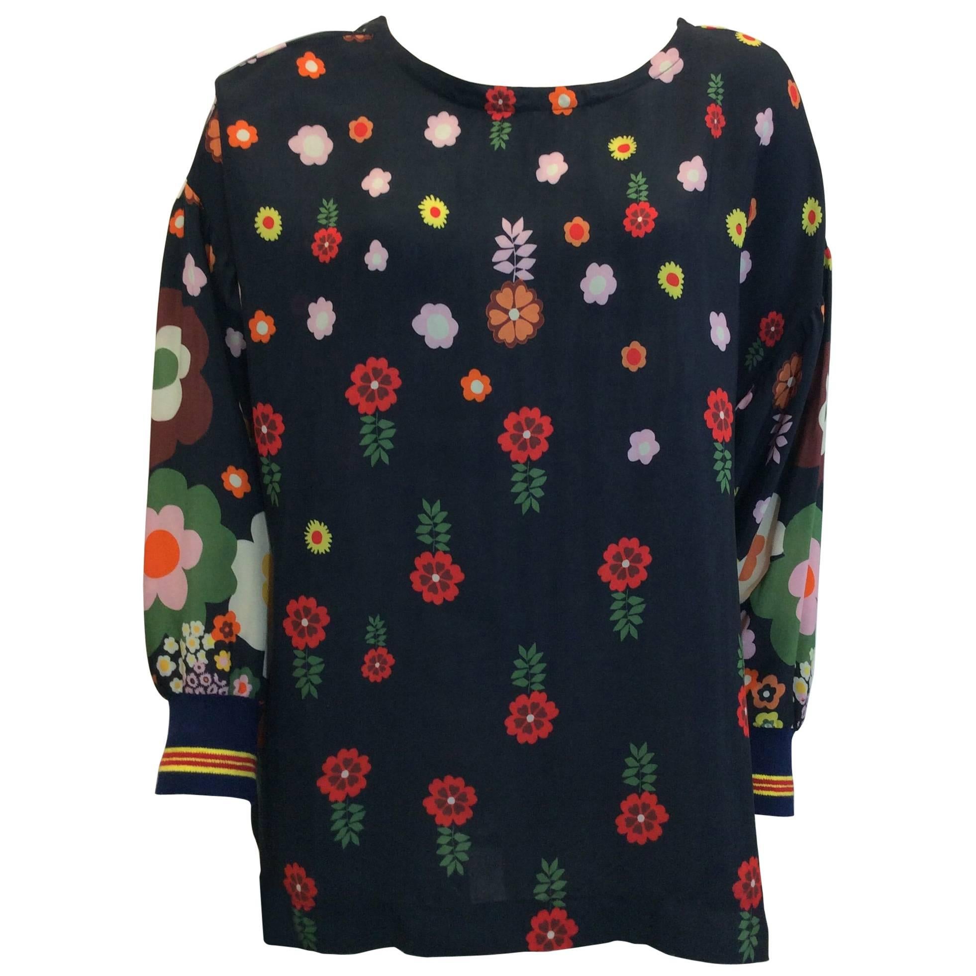 Warm Floral Printed Long Sleeve Blouse For Sale