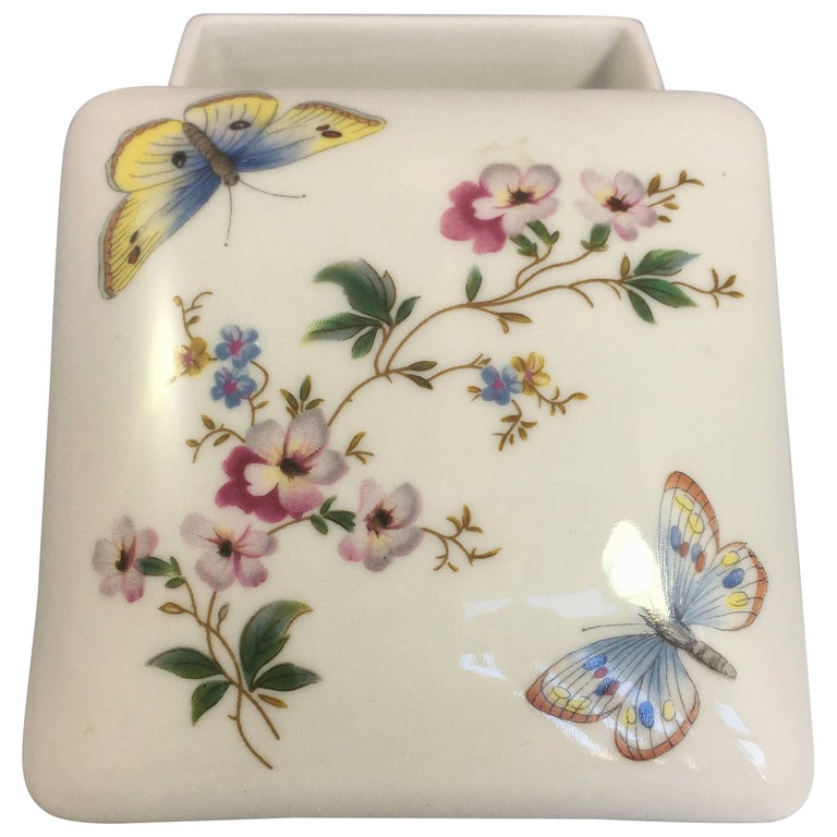 Limoges Hand Painted Butterfly Porcelain Trinket Box with Lid at