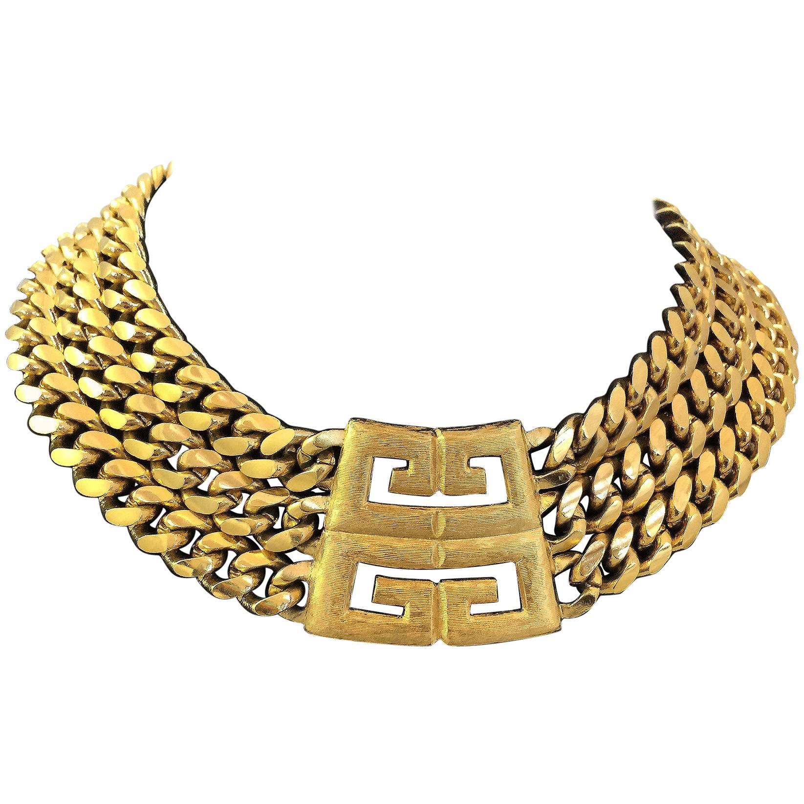 Givenchy Triple Chain Gold Tone Monogram Necklace 