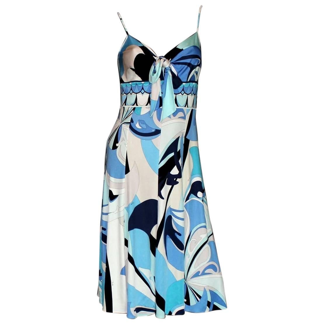 Pucci Blue Embellished Open Back Dress - Size 8 For Sale at 1stDibs