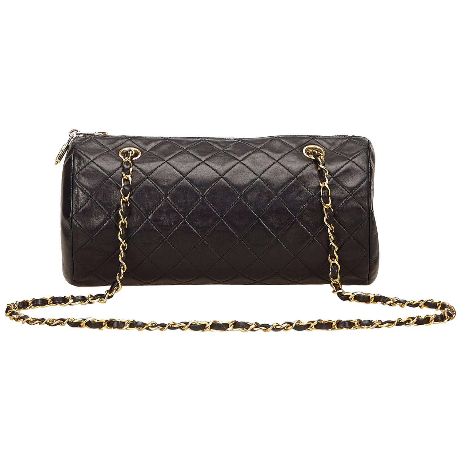 Chanel Black Quilted Lambskin Leather Cylinder Shoulder Bag at 1stDibs