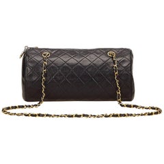 Chanel Black Quilted Lambskin Leather Cylinder Shoulder Bag