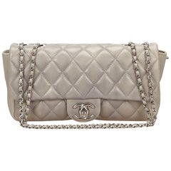 Chanel Gray Matelasse Quilted Lambskin Leather Flap Shoulder Bag