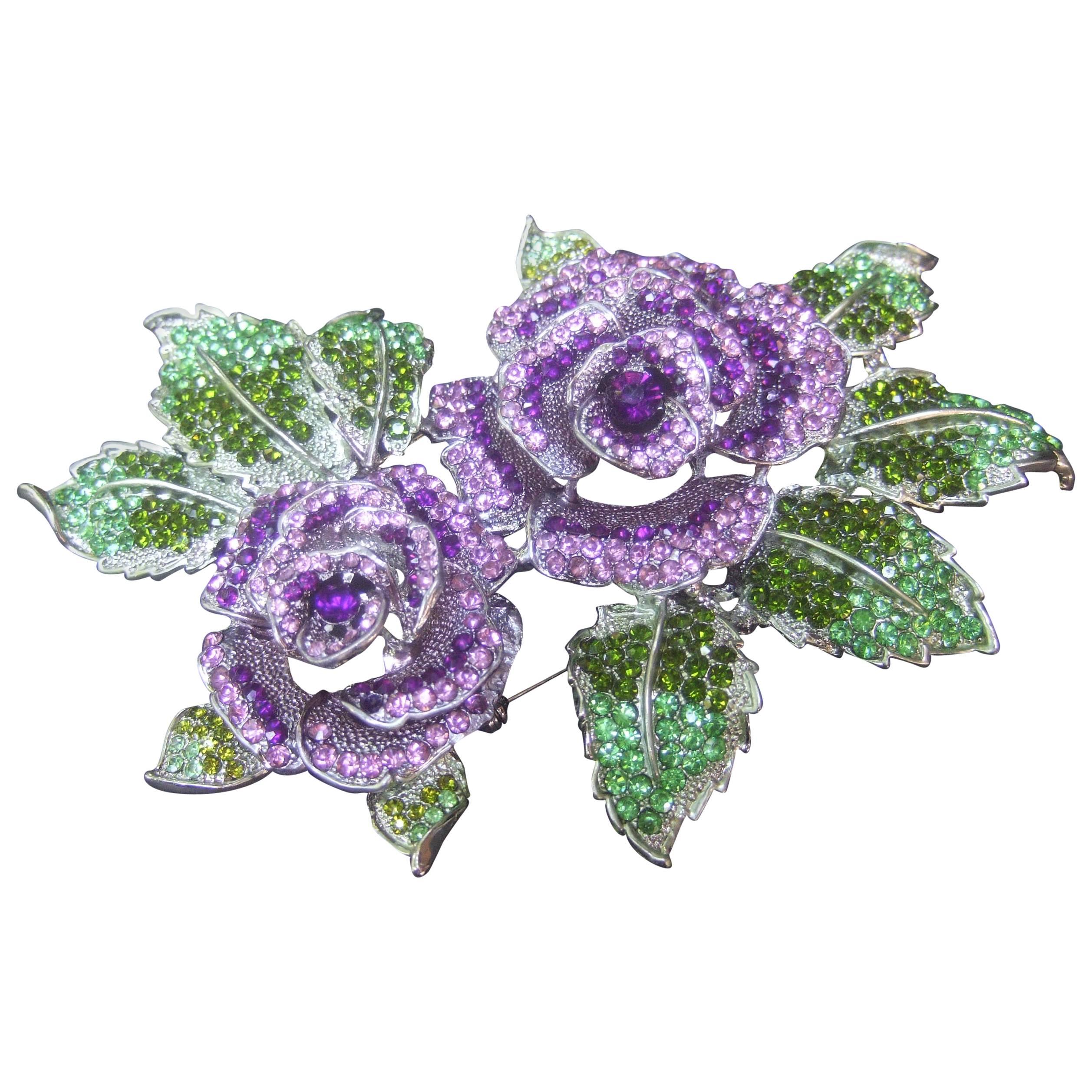 Stunning Massive Glitterling Crystal Rose Brooch 