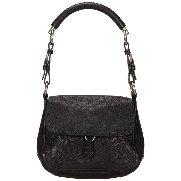Prada Black Leather Flap Shoulder Bag at 1stDibs