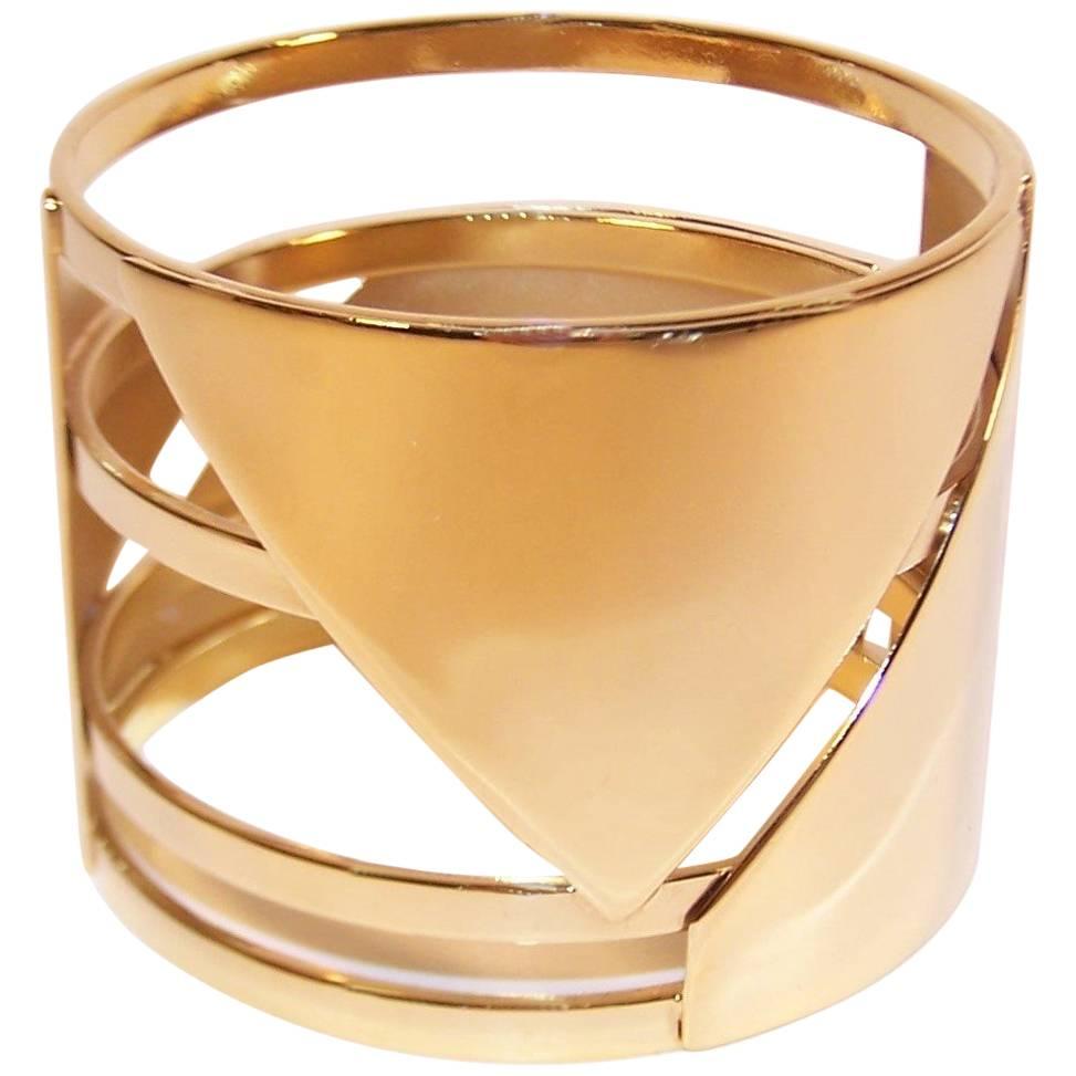 C.1990 Art Deco Style Furla Italian Gold Tone Bangle Bracelet