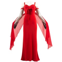 Valentino Autumn-Winter 2005 red evening dress with embellished sleeves