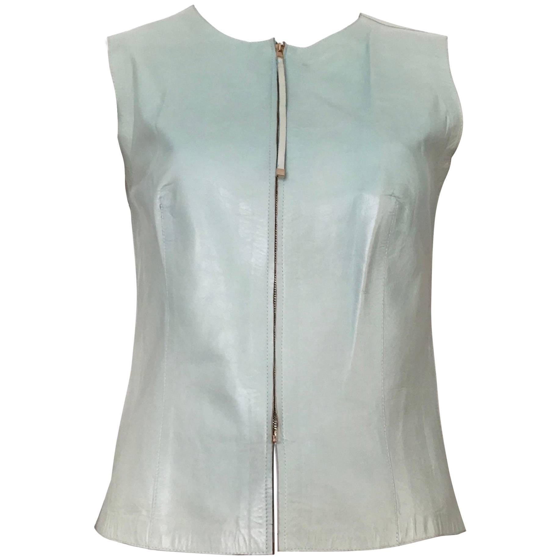 Gucci by Tom Ford 1990s Leather Aqua Vest, Size 4. For Sale