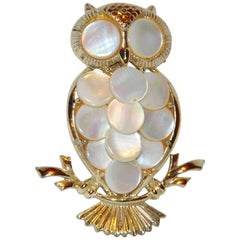 Gilded Gold Vermeil Hardware & Mother-of-Pearl Accent "Owl" Brooch